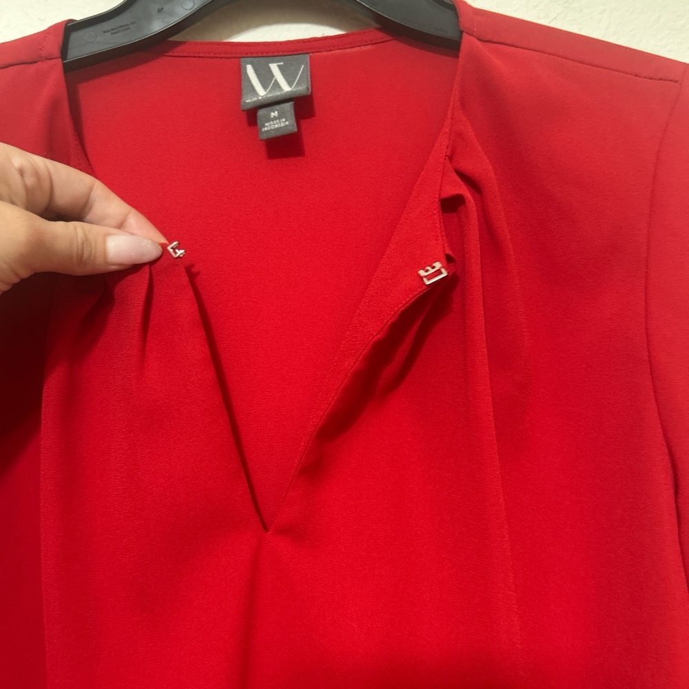 Worthington Solid Red Pleated Split Neck Blouse W… - image 3